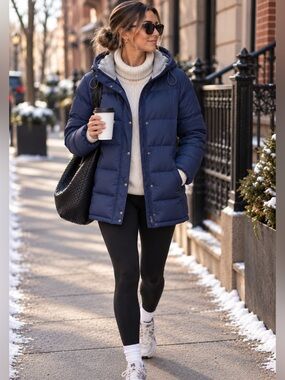 L.L.Bean Goose Down Hooded Puffer Coat Navy Women’s Small